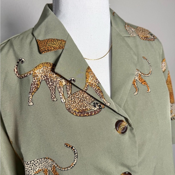 Green Animal Print Button Up and Short Set - Picture 5 of 12